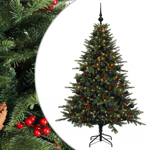 Kunstigt juletræ med LED og julekugler - 120 cm