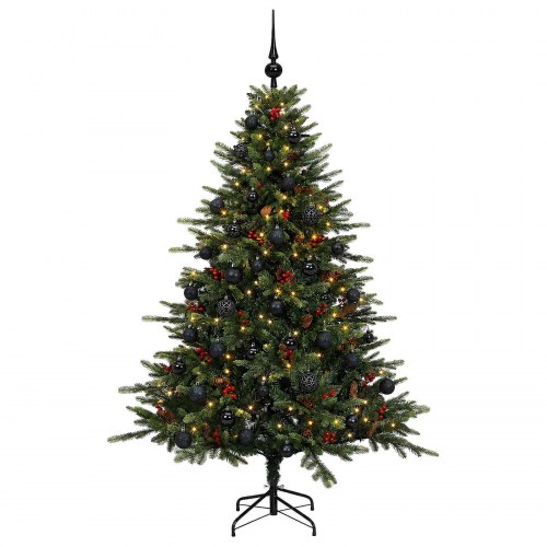 Kunstigt juletræ med LED og julekugler - 120 cm