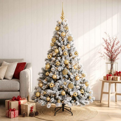 Kunstigt juletræ med julekugler og 150 LED - 150 cm