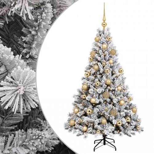 Kunstigt juletræ med julekugler og 150 LED - 150 cm