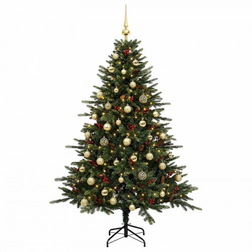 Kunstigt juletræ 120 cm med julekugler og 150 LED - varm hvid