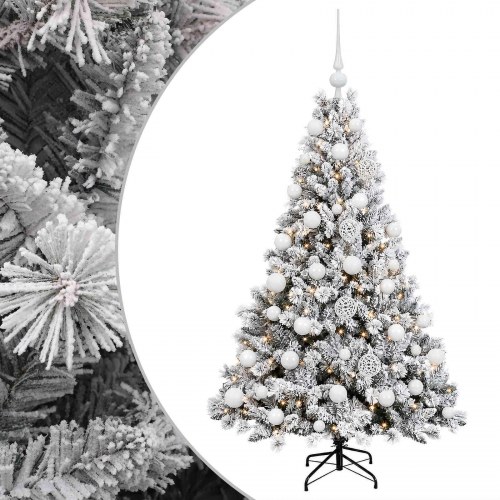 Kunstigt juletræ med kugler og LED-lys 150 cm - grøn/hvid