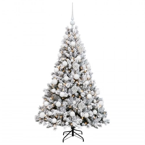 Kunstigt juletræ med kugler og LED-lys 150 cm - grøn/hvid
