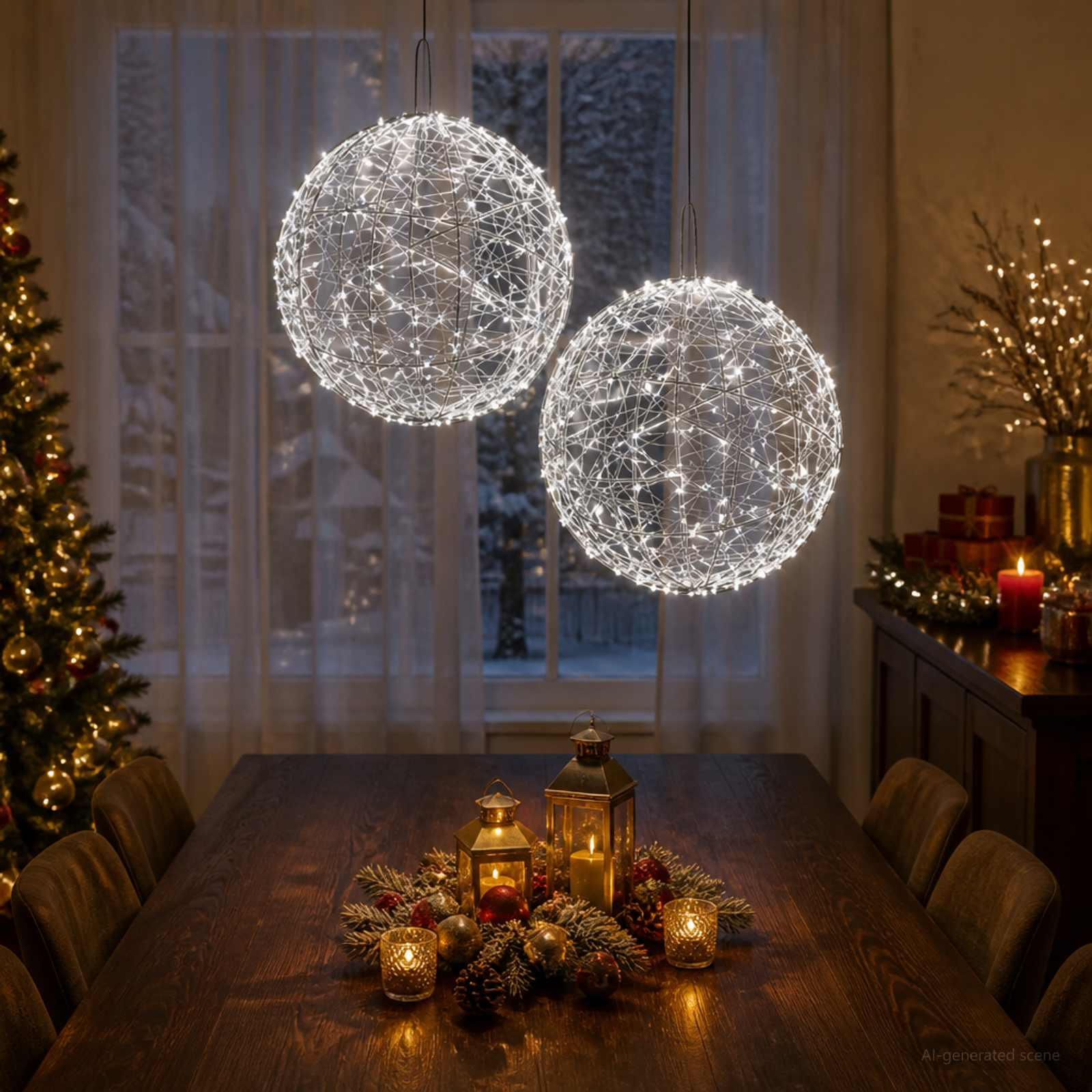 Hængende juledekoration med lys 2 stk. 1900 LED kold hvid Ø 60 x 63 cm
