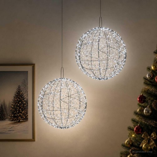 Hængende juledekoration med lys 2 stk. 1900 LED kold hvid Ø 60 x 63 cm