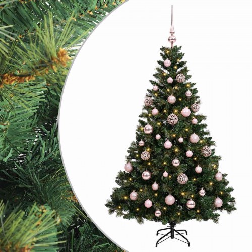 Kunstigt juletræ med kugler og LED-lys 120 cm - varm hvid