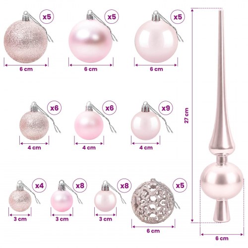 Kunstigt juletræ med kugler og LED-lys 120 cm - varm hvid