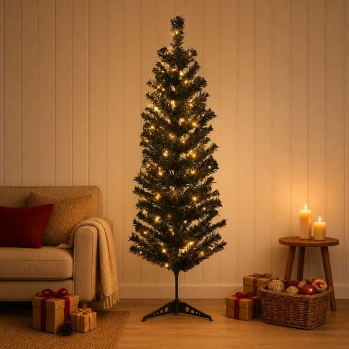 Slankt kunstigt juletræ 150 cm med 150 LED'er - varm hvid