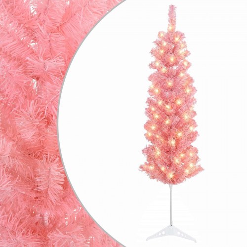 Slankt kunstigt juletræ med 150 LED-lys - lyserød, 120 cm