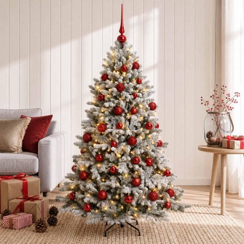Kunstigt juletræ med kugler og 150 LED - 150 cm, varm hvid