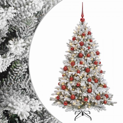 Kunstigt juletræ med kugler og 150 LED - 150 cm, varm hvid