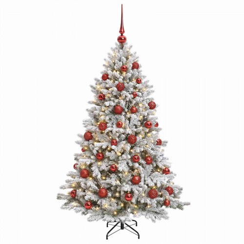 Kunstigt juletræ med kugler og 150 LED - 150 cm, varm hvid
