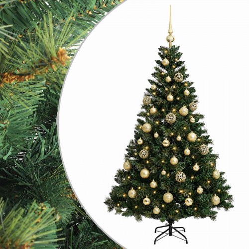Kunstigt juletræ med kugler og 150 LED - 150 cm, varm hvid