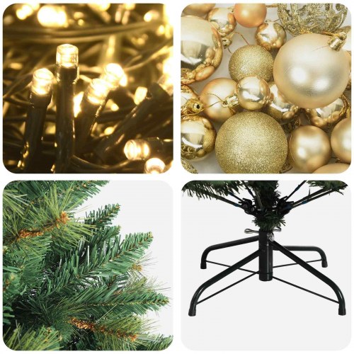 Kunstigt juletræ med kugler og 150 LED - 150 cm, varm hvid
