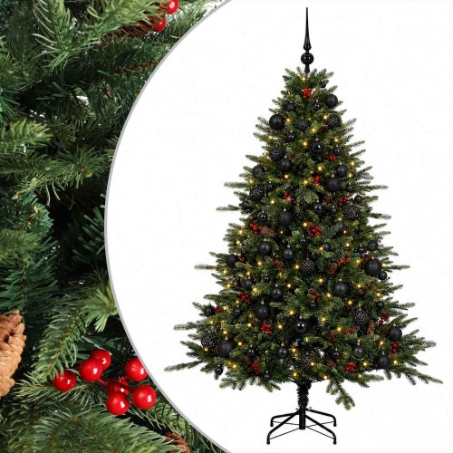 Kunstigt juletræ med LED og kugler 180 cm - varm hvid