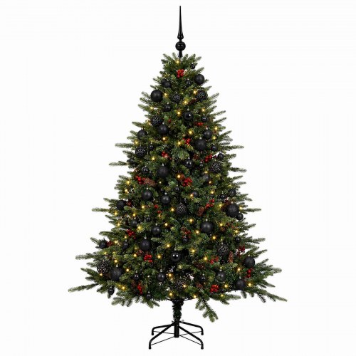 Kunstigt juletræ med LED og kugler 180 cm - varm hvid