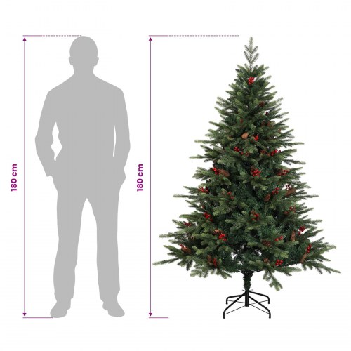 Kunstigt juletræ med LED og kugler 180 cm - varm hvid