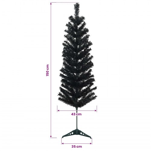 Kunstigt slankt juletræ med LED-lyskæde og kugler - 150 cm