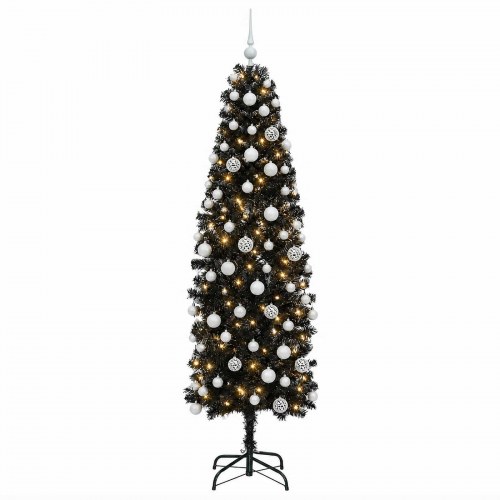 Kunstigt slankt juletræ med kugler og 300 LED - 210 cm