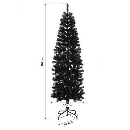 Kunstigt slankt juletræ med kugler og 300 LED - 210 cm