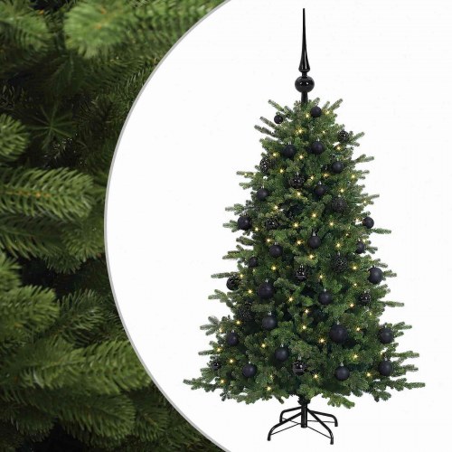 Kunstigt juletræ med julekugler og 150 LED - 150 cm, varm hvid