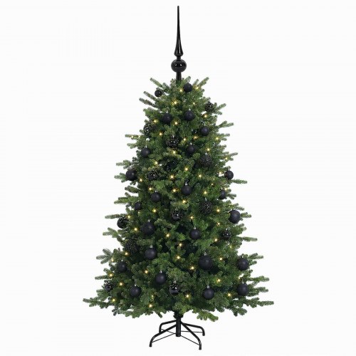 Kunstigt juletræ med julekugler og 150 LED - 150 cm, varm hvid