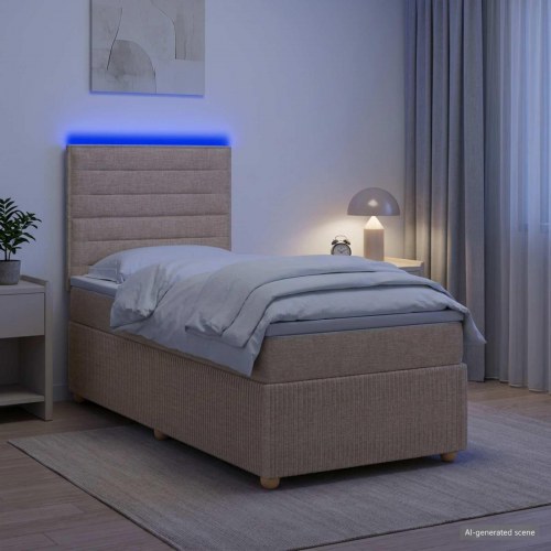 LED boksmadrasseng med madras 80 x 200 cm - cremefarvet
