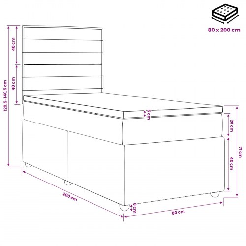 LED boksmadrasseng med madras 80 x 200 cm - cremefarvet