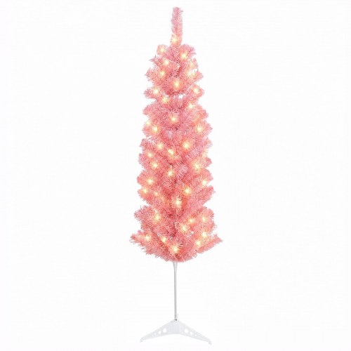 Slankt kunstigt juletræ 150 cm med 150 LED - lyserød