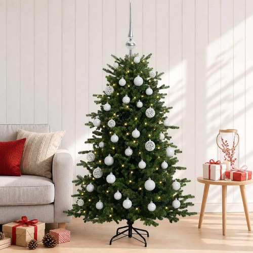 Kunstigt juletræ med kugler og LED-lys - 120 cm