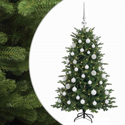 Kunstigt juletræ med kugler og LED-lys - 120 cm
