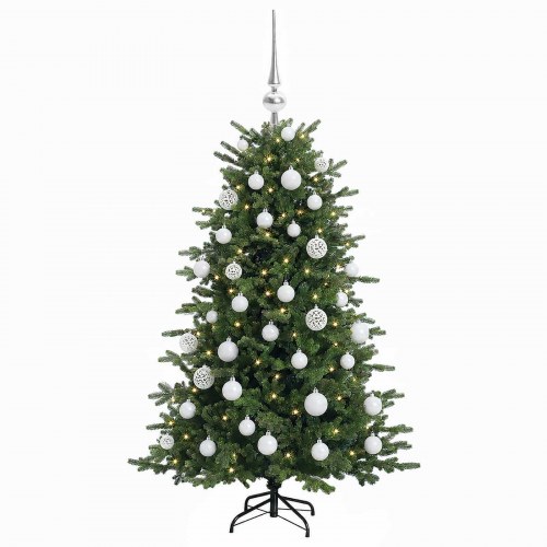 Kunstigt juletræ med kugler og LED-lys - 120 cm