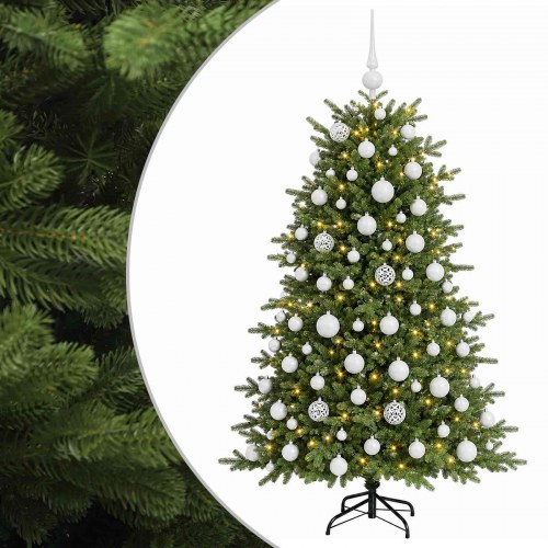 Kunstigt juletræ med julekugler 240 cm - 300 LED, varm hvid