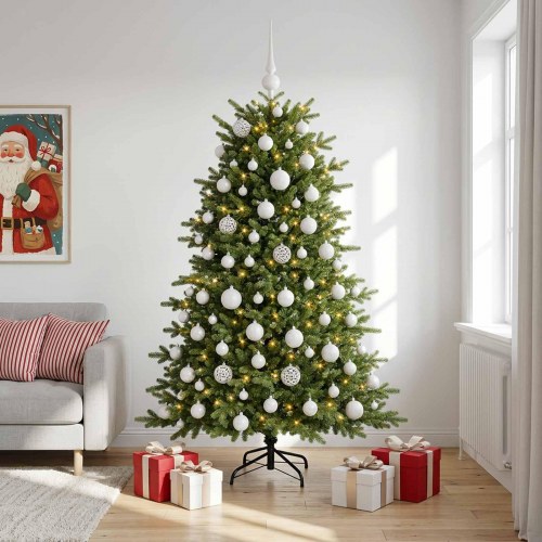 Kunstigt juletræ med julekugler 240 cm - 300 LED, varm hvid