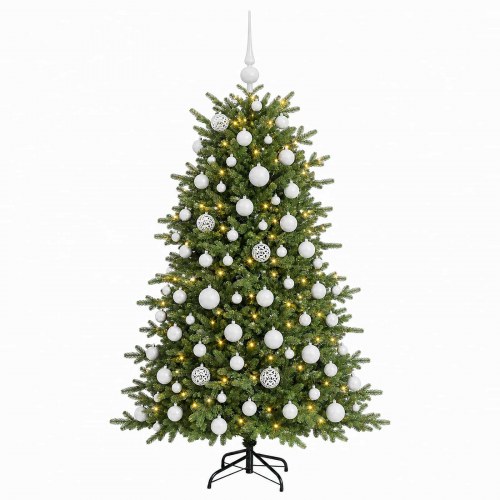 Kunstigt juletræ med julekugler 240 cm - 300 LED, varm hvid