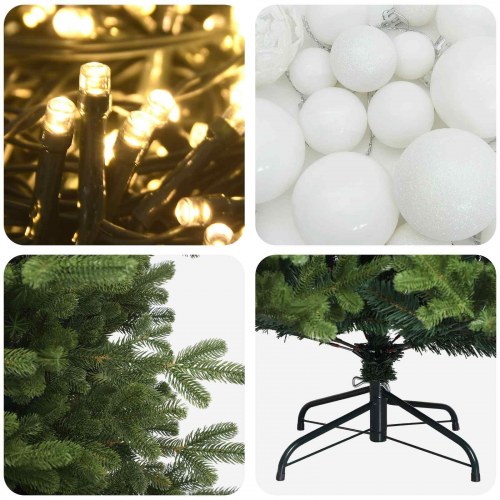 Kunstigt juletræ med julekugler 240 cm - 300 LED, varm hvid
