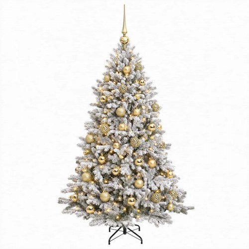 Kunstigt juletræ med kugler og LED - 150 cm, varm hvid