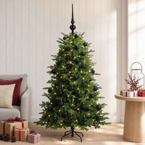 Kunstigt juletræ med julekugler 120 cm - 150 LED varm hvid