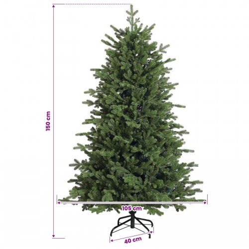 Kunstigt juletræ med kugler og LED-lys 150 cm - varm hvid
