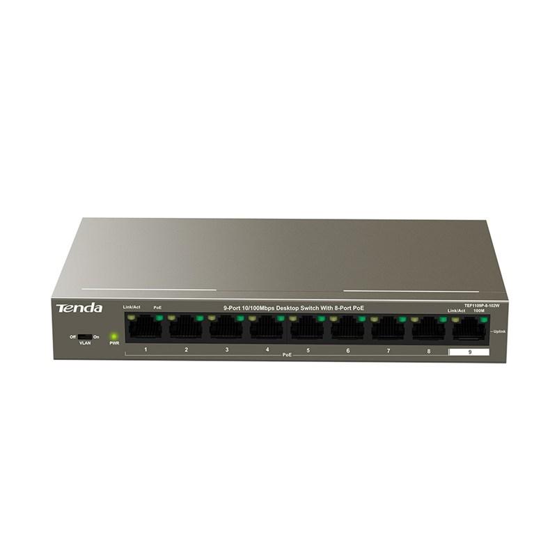 Netværksswitch Tenda TEF1109P-8-102W Fast Ethernet PoE - metallic