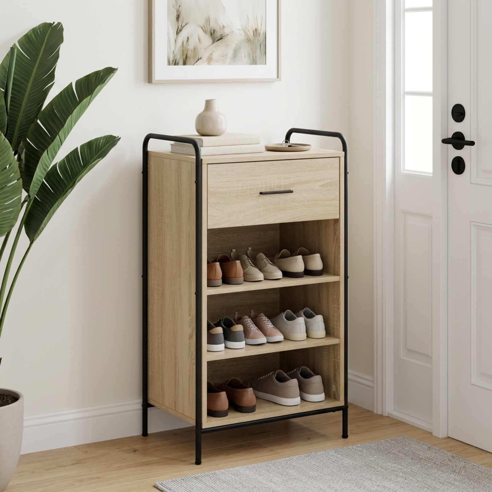 vidaXL Sko skab 51 x 36,5 x 93 cm Konstrueret træ Sonoma-eg