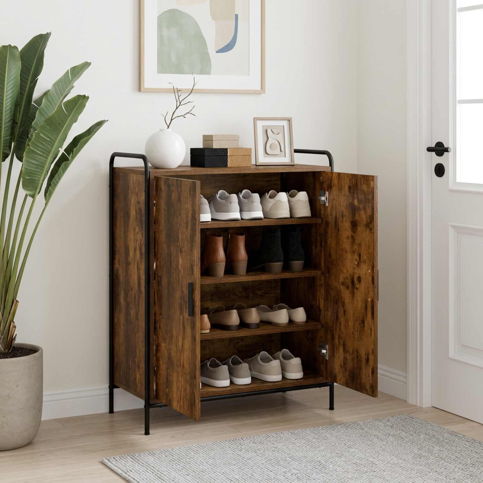 vidaXL Sko skab 76 x 36,5 x 93 cm Konstrueret træ Røget eg