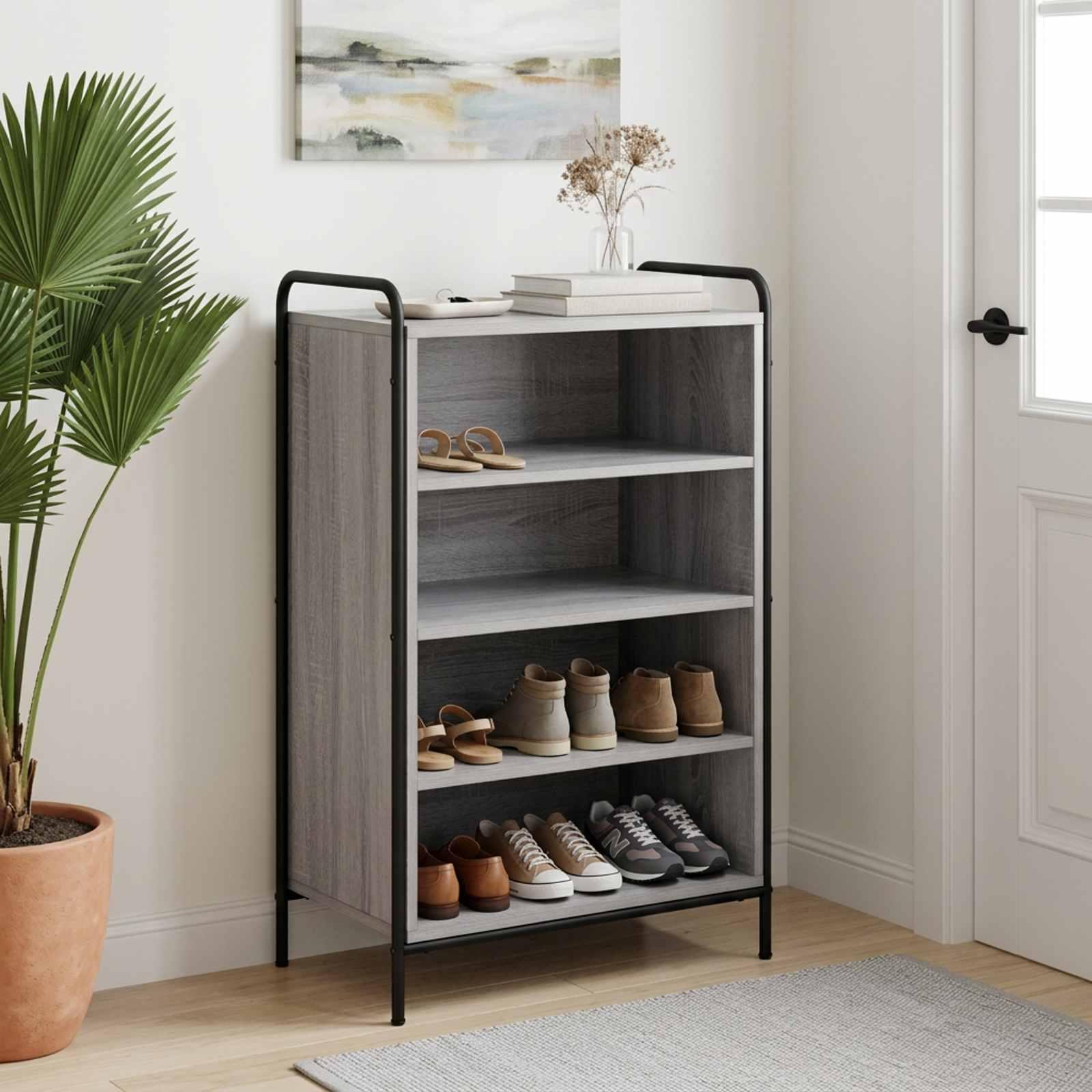 vidaXL Sko skab 51 x 36,5 x 93 cm Konstrueret træ Grå Sonoma