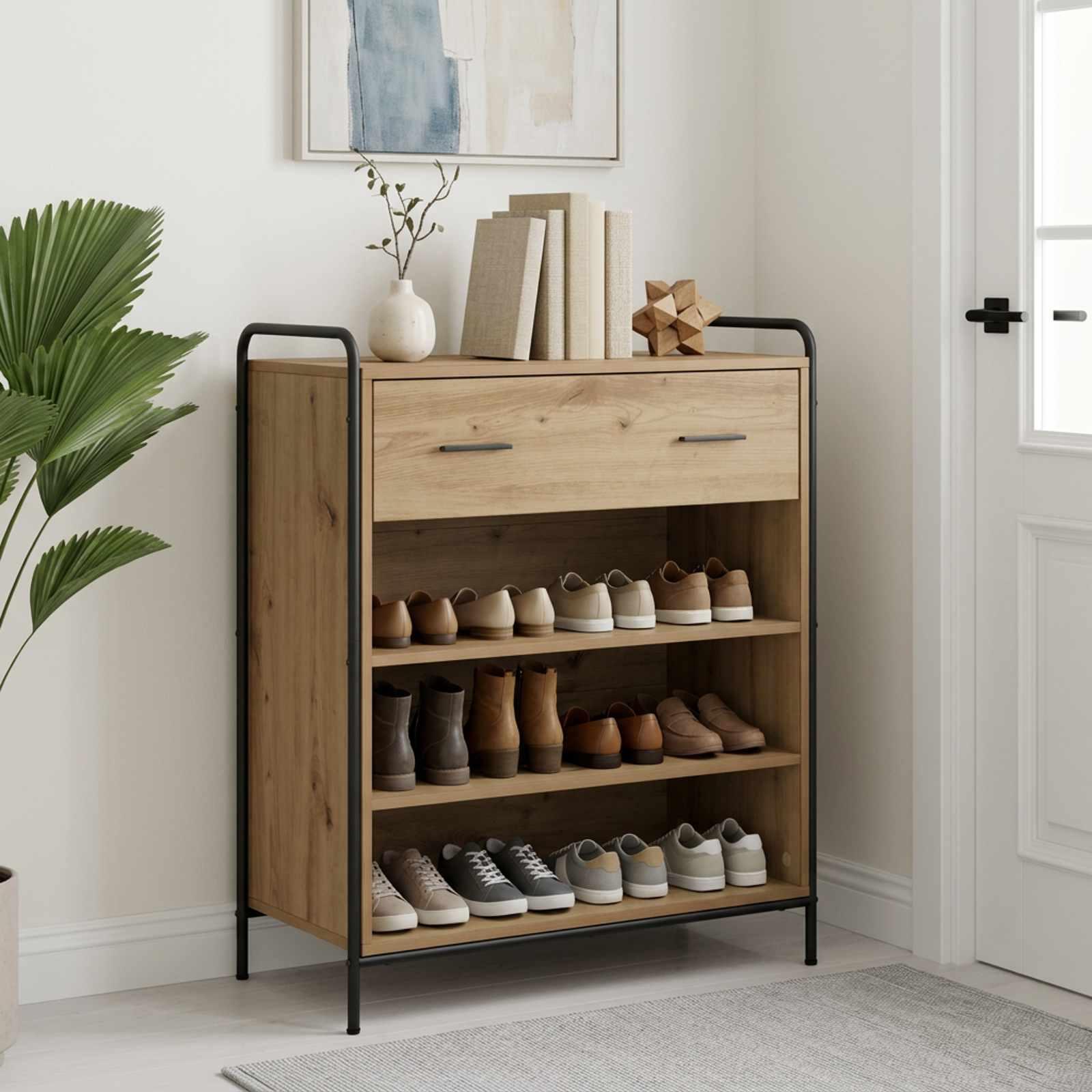 vidaXL Sko skab 76 x 36,5 x 93 cm Konstrueret træ Artisan-eg