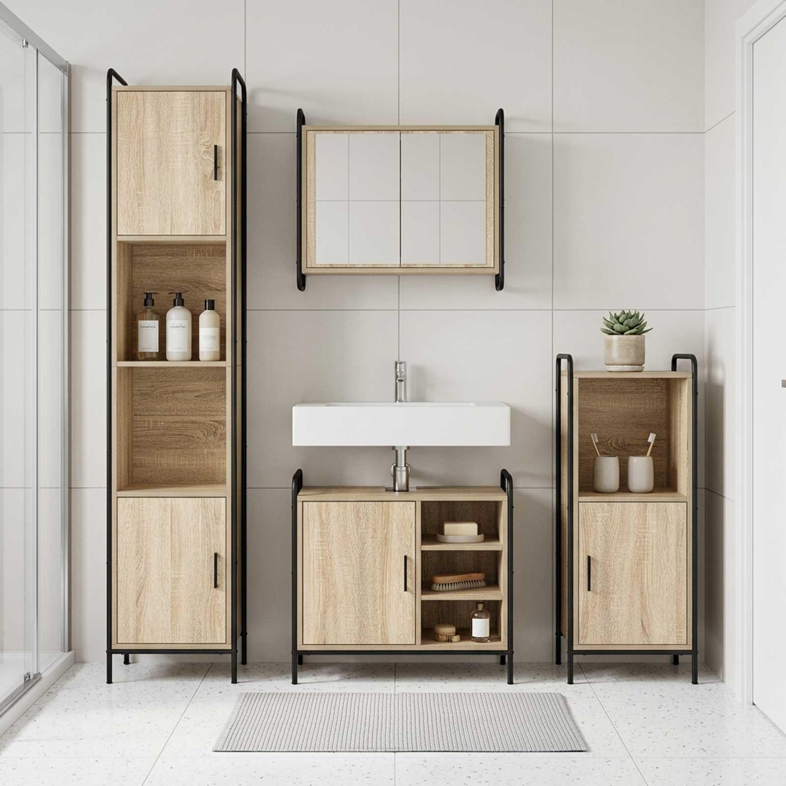 vidaXL Badeværelsesskabsæt 3 stk. Sonoma-eg 40 x 36 x 99,5 cm