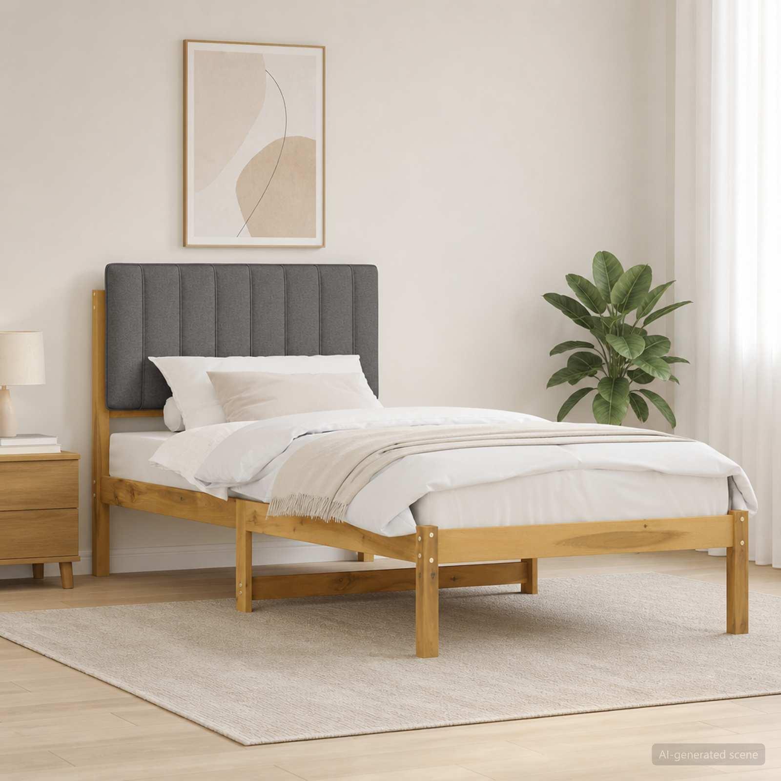 Sengestel med polstret hovedgavl 90 x 200 cm - hvidvasket og lysegrå