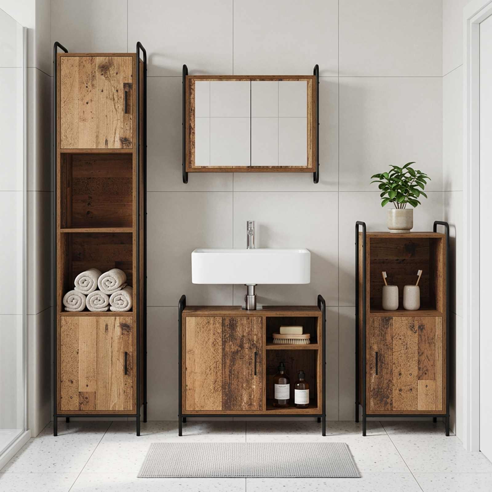 vidaXL Badeværelsesskabsæt 3 stk. Gammelt træ 40 x 36 x 99,5 cm
