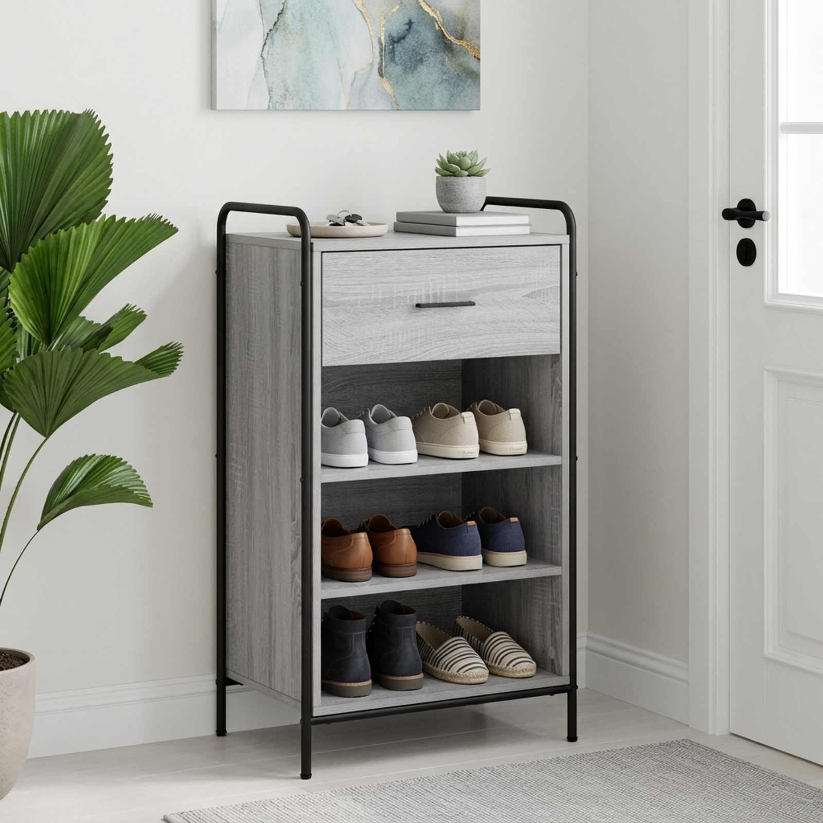 vidaXL Sko skab 51 x 36,5 x 93 cm Konstrueret træ Grå Sonoma