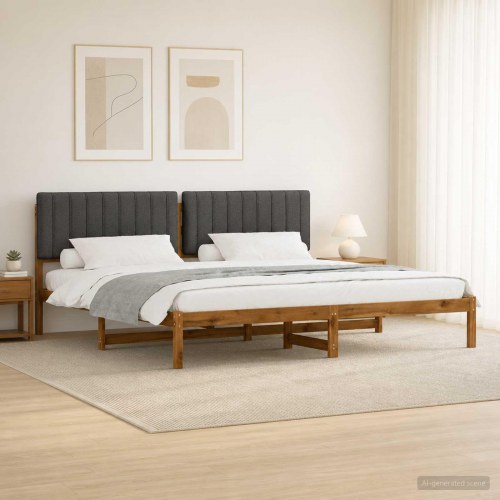 Sengestel med polstret hovedgavl 200 x 200 cm - naturfarvet/mørkegrå