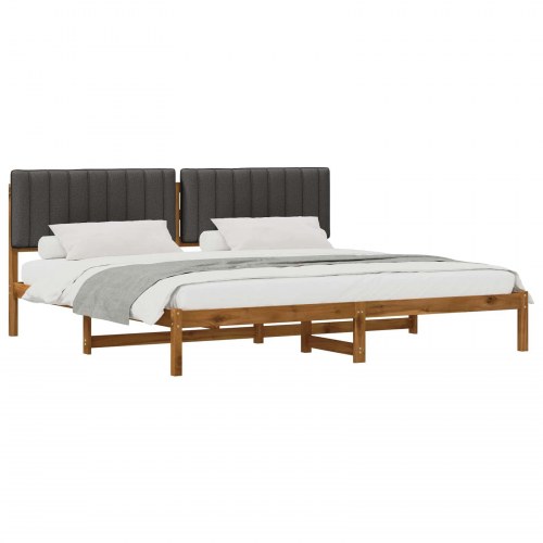 Sengestel med polstret hovedgavl 200 x 200 cm - naturfarvet/mørkegrå